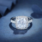Lade Bild in die Galerieansicht, 3 Ct Cushion Shape Lab Diamond Halo Half Pave Engagement Ring - LGG Jewelry