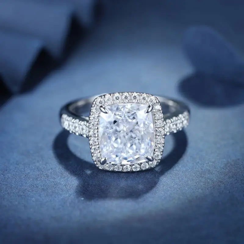 3 Ct Cushion Shape Lab Diamond Halo Half Pave Engagement Ring - LGG Jewelry