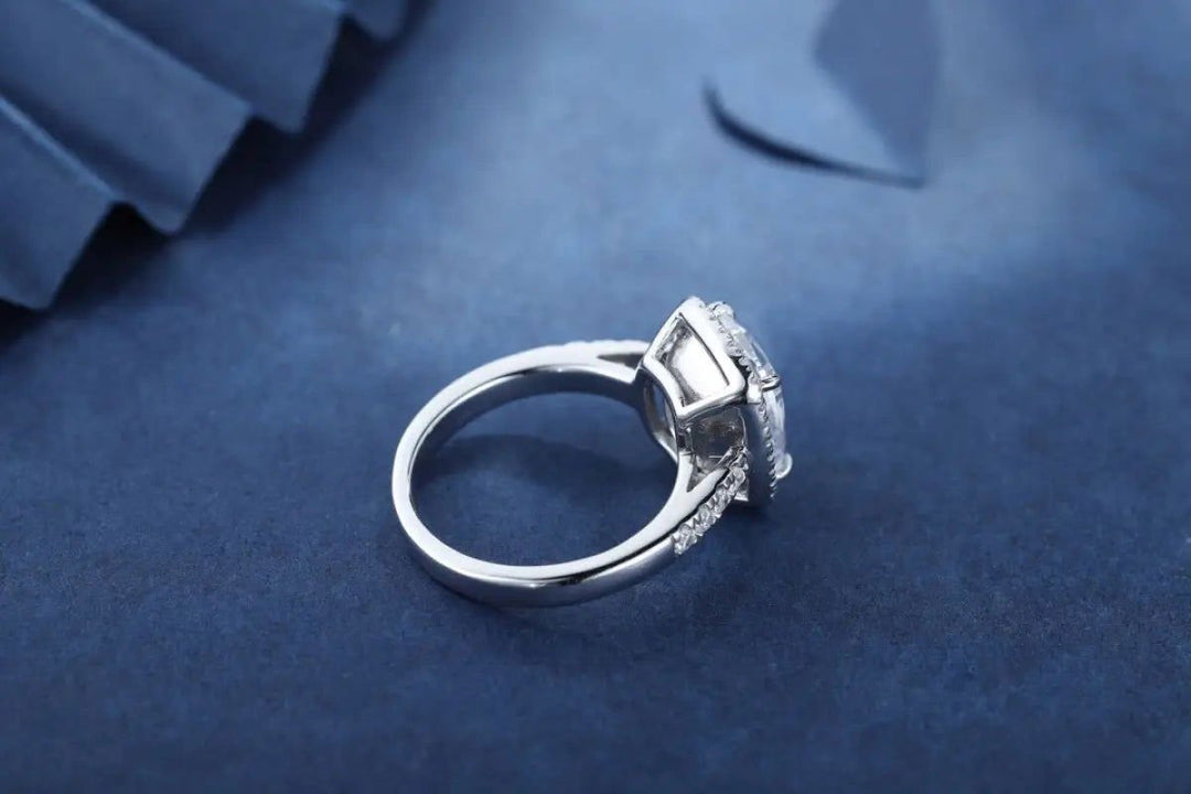 3 Ct Cushion Shape Lab Diamond Halo Half Pave Engagement Ring - LGG Jewelry