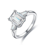 3 Ct Emerald Cut Lab Diamond Three-Stone Engagement Ring with two Tapered Baguette - LGG Jewelry