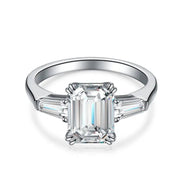 3 Ct Emerald Cut Lab Diamond Three-Stone Engagement Ring with two Tapered Baguette - LGG Jewelry