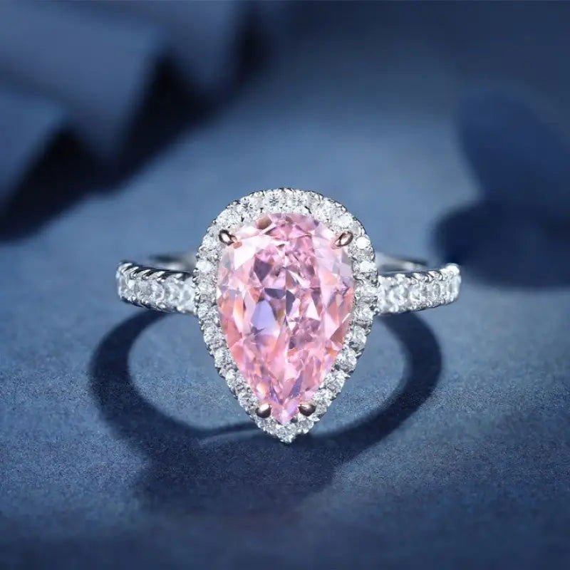 3 Ct Fancy Light Pink Pear Shape Lab Diamond Halo Half Pave Engagement Ring (Setting Price Only) - LGG Jewelry