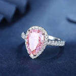 Lade Bild in die Galerieansicht, 3 Ct Fancy Light Pink Pear Shape Lab Diamond Halo Half Pave Engagement Ring (Setting Price Only) - LGG Jewelry