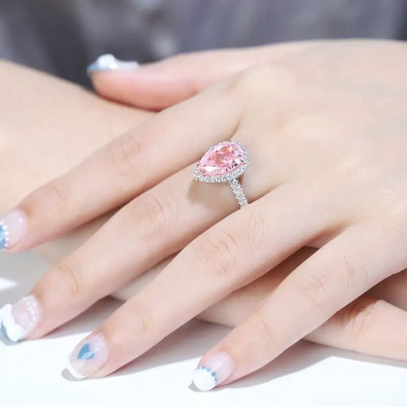 3 Ct Fancy Light Pink Pear Shape Lab Diamond Halo Half Pave Engagement Ring (Setting Price Only) - LGG Jewelry