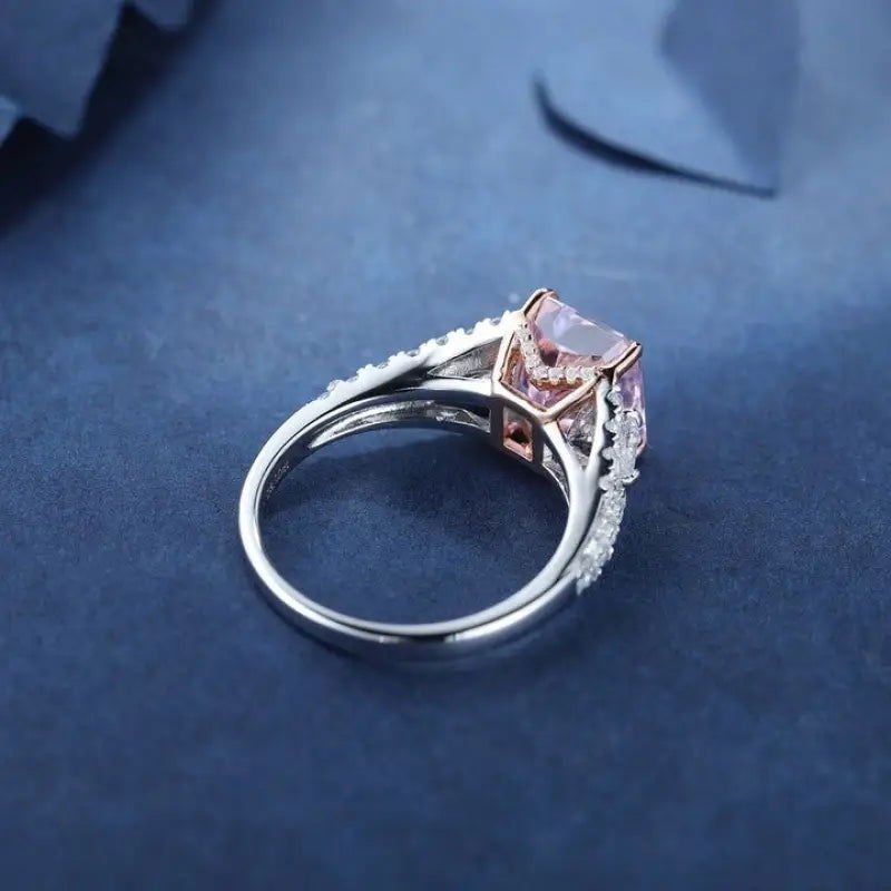 3 Ct Fancy Light Pink Radiant Lab Diamond & 2 Pear Side Stones Half Pave Engagement Ring (Setting Price Only) - LGG Jewelry