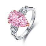 Lade Bild in die Galerieansicht, 3 Ct Fancy Vivid Pink Pear Shape Lab Diamond Three-Stone Engagement Ring (Setting Price Only) - LGG Jewelry