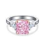 Lade Bild in die Galerieansicht, 3 Ct Fancy Vivid Pink Radiant Lab Diamond Three-Stone Engagement Ring (Setting Price Only) - LGG Jewelry