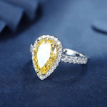 Lade Bild in die Galerieansicht, 3 Ct Fancy Vivid Yellow Pear Shape Lab Diamond Halo Half Pave Engagement Ring (Setting Price Only) - LGG Jewelry