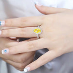 Lade Bild in die Galerieansicht, 3 Ct Fancy Vivid Yellow Pear Shape Lab Diamond Halo Half Pave Engagement Ring (Setting Price Only) - LGG Jewelry