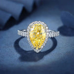 Lade Bild in die Galerieansicht, 3 Ct Fancy Vivid Yellow Pear Shape Lab Diamond Halo Half Pave Engagement Ring (Setting Price Only) - LGG Jewelry