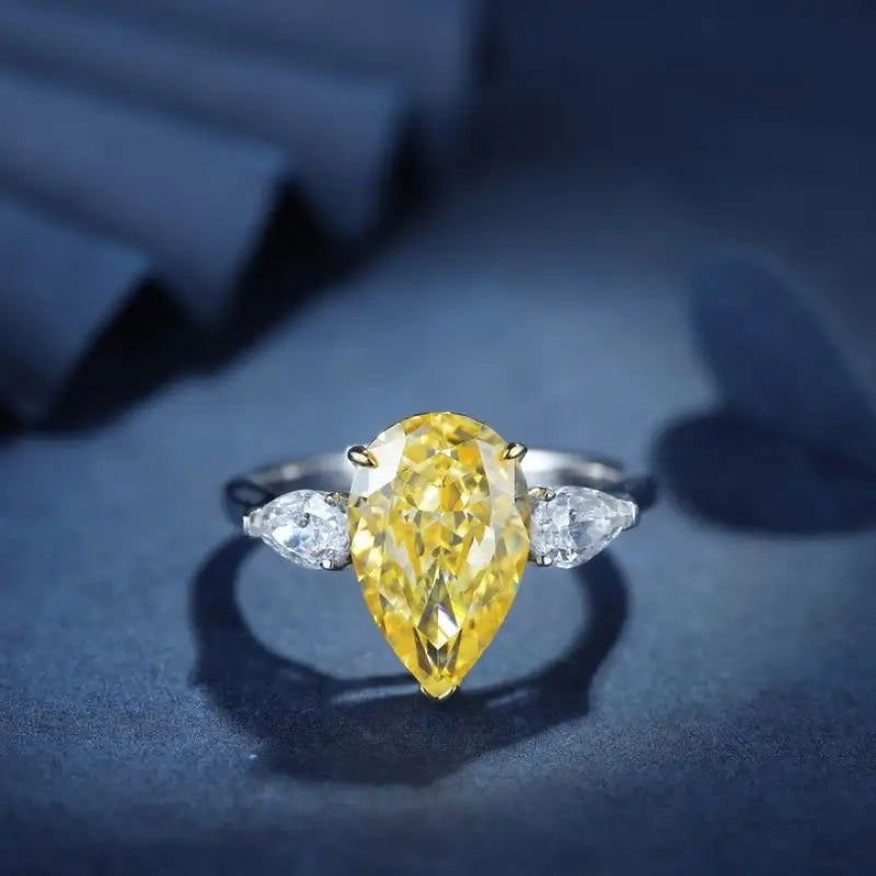 3 Ct Fancy Vivid Yellow Pear Shape Lab Diamond Three-Stone Engagement RING (Setting Price Only) - LGG Jewelry