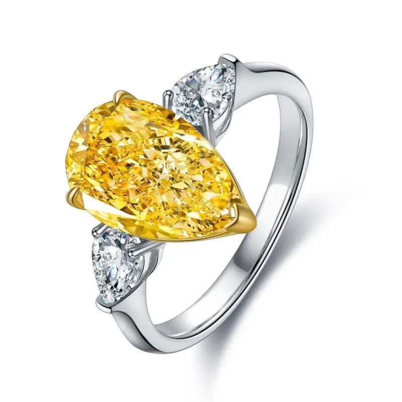 3 Ct Fancy Vivid Yellow Pear Shape Lab Diamond Three-Stone Engagement RING (Setting Price Only) - LGG Jewelry