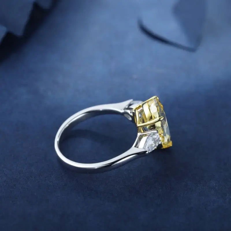 3 Ct Fancy Vivid Yellow Pear Shape Lab Diamond Three-Stone Engagement RING (Setting Price Only) - LGG Jewelry