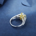 Lade Bild in die Galerieansicht, 3 Ct Fancy Vivid Yellow Radiant Lab Diamond &amp; 2 Pear Side Stones Half Pave Engagement Ring (Setting Price Only)) - LGG Jewelry