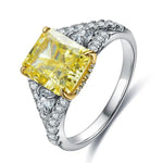 Lade Bild in die Galerieansicht, 3 Ct Fancy Vivid Yellow Radiant Lab Diamond &amp; 2 Pear Side Stones Half Pave Engagement Ring (Setting Price Only)) - LGG Jewelry