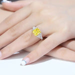Lade Bild in die Galerieansicht, 3 Ct Fancy Vivid Yellow Radiant Lab Diamond &amp; 2 Pear Side Stones Half Pave Engagement Ring (Setting Price Only)) - LGG Jewelry