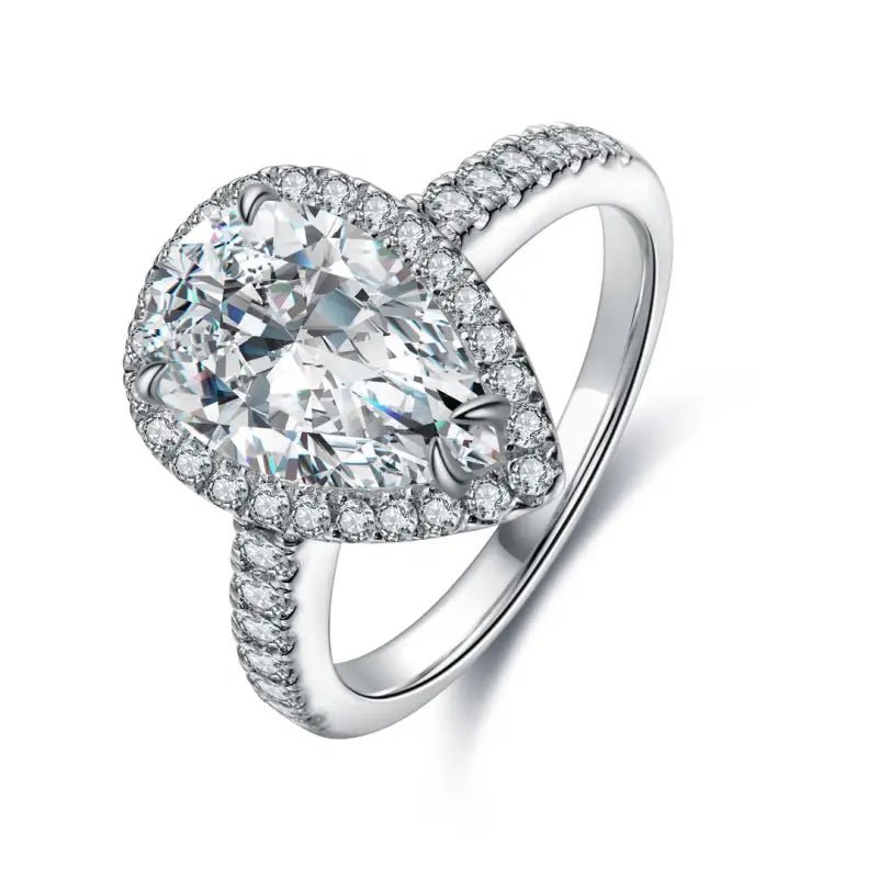 3 Ct Pear Shape Lab Diamond Halo Half Pave Engagement Ring - LGG Jewelry