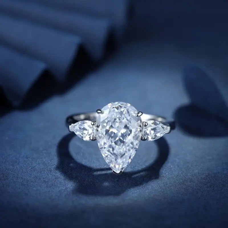 3 Ct Pear Shape Lab Diamond Three-Stone Engagement Ring - LGG Jewelry