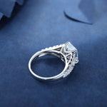 Lade Bild in die Galerieansicht, 3 Ct Radiant Lab Diamond &amp; 2 Pear Side Stones Half Pave Engagement Ring - LGG Jewelry