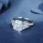 Lade Bild in die Galerieansicht, 3 Ct Radiant Lab Diamond &amp; 2 Pear Side Stones Half Pave Engagement Ring - LGG Jewelry