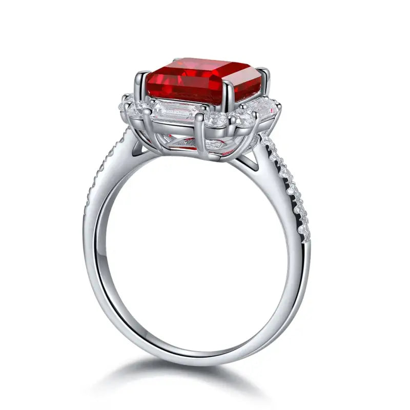 3.5 Ct Asscher Cut Lab Ruby Engagement Ring - LGG Jewelry