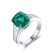 3.5 Ct Cushion Shape Lab Emerald Four Prongs Graduating Pave Engagement Ring - LGG Jewelry