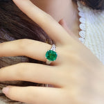 Charger l&#39;image dans la visionneuse de galerie, 3.5 Ct Cushion Shape Lab Emerald Four Prongs Graduating Pave Engagement Ring - LGG Jewelry
