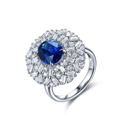 3.5 Ct Oval Cut Lab Blue Sapphire Art Deco Inspired Engagement Ring - LGG Jewelry