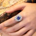 Charger l&#39;image dans la visionneuse de galerie, 3.5 Ct Oval Cut Lab Blue Sapphire Art Deco Inspired Engagement Ring - LGG Jewelry
