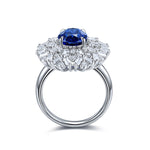 Charger l&#39;image dans la visionneuse de galerie, 3.5 Ct Oval Cut Lab Blue Sapphire Art Deco Inspired Engagement Ring - LGG Jewelry
