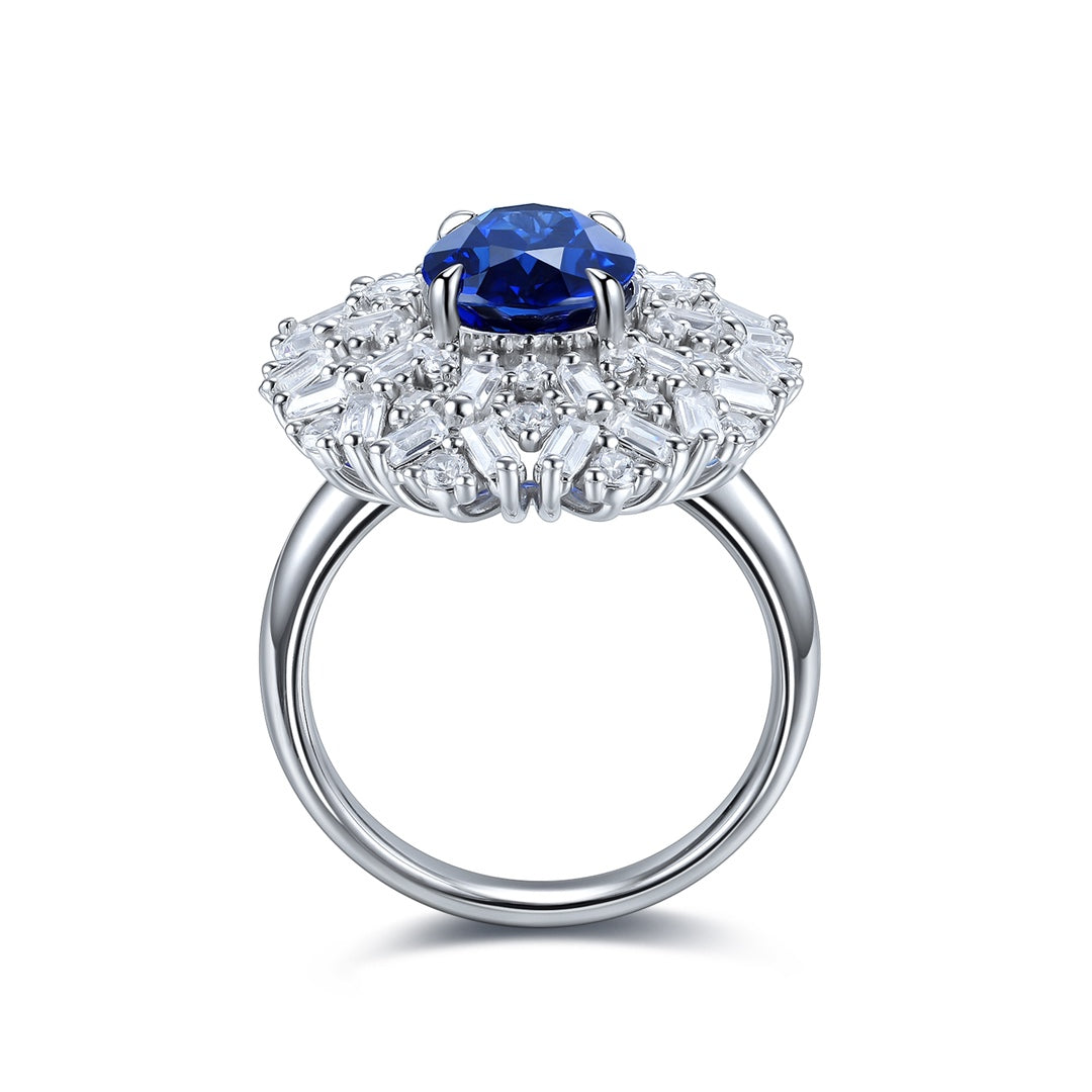 3.5 Ct Oval Cut Lab Blue Sapphire Art Deco Inspired Engagement Ring - LGG Jewelry