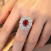 3.66 Ct Oval Cut Lab Ruby Art Deco Inspired Engagement Ring - LGG Jewelry