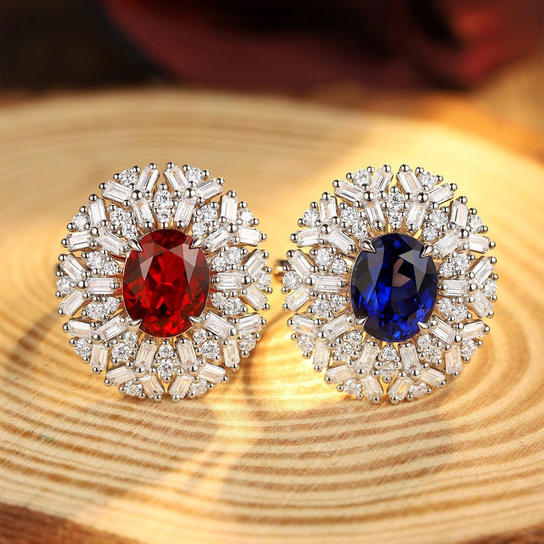 3.66 Ct Oval Cut Lab Ruby Art Deco Inspired Engagement Ring - LGG Jewelry