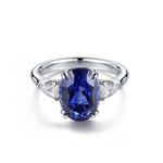 Lade Bild in die Galerieansicht, 3.4 Ct Oval Cut Lab Blue Sapphire Three-Stone Engagement Ring - LGG Jewelry