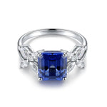 Lade Bild in die Galerieansicht, 3.45 Ct Asscher Cut Lab Blue Sapphire Snowflake Three-Stone Engagement Ring - LGG Jewelry