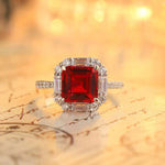 Lade Bild in die Galerieansicht, 3.5 Ct Asscher Cut Lab Ruby Engagement Ring - LGG Jewelry