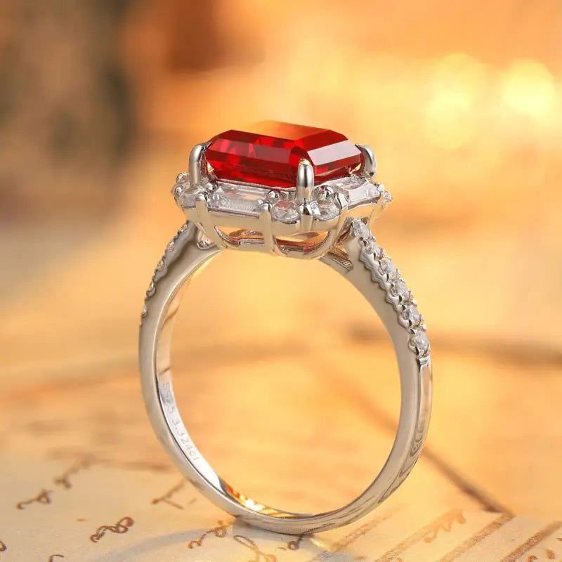 3.5 Ct Asscher Cut Lab Ruby Engagement Ring - LGG Jewelry