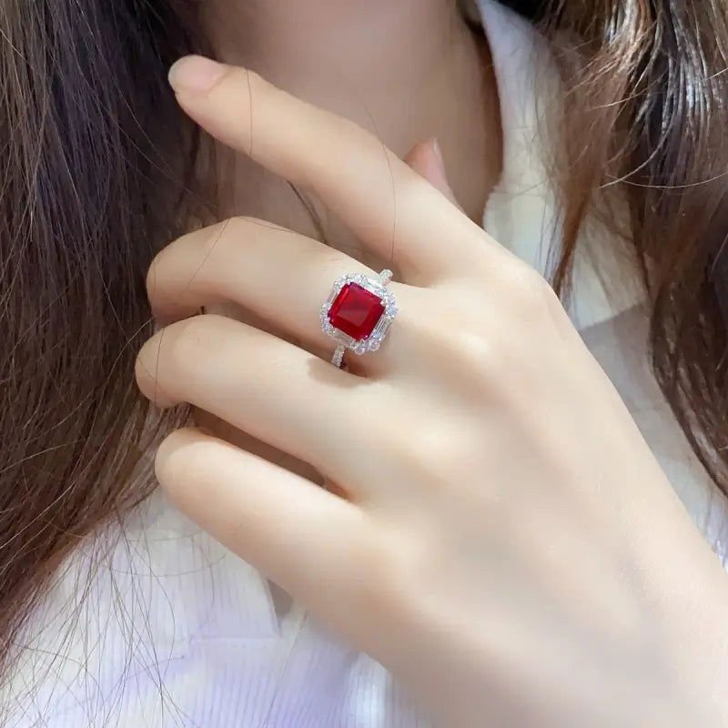 3.5 Ct Asscher Cut Lab Ruby Engagement Ring - LGG Jewelry
