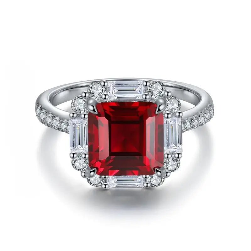 3.5 Ct Asscher Cut Lab Ruby Engagement Ring - LGG Jewelry