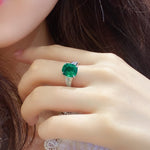 Lade Bild in die Galerieansicht, 3.5 Ct Cushion Shape Lab Emerald Four Prongs Graduating Pave Engagement Ring - LGG Jewelry