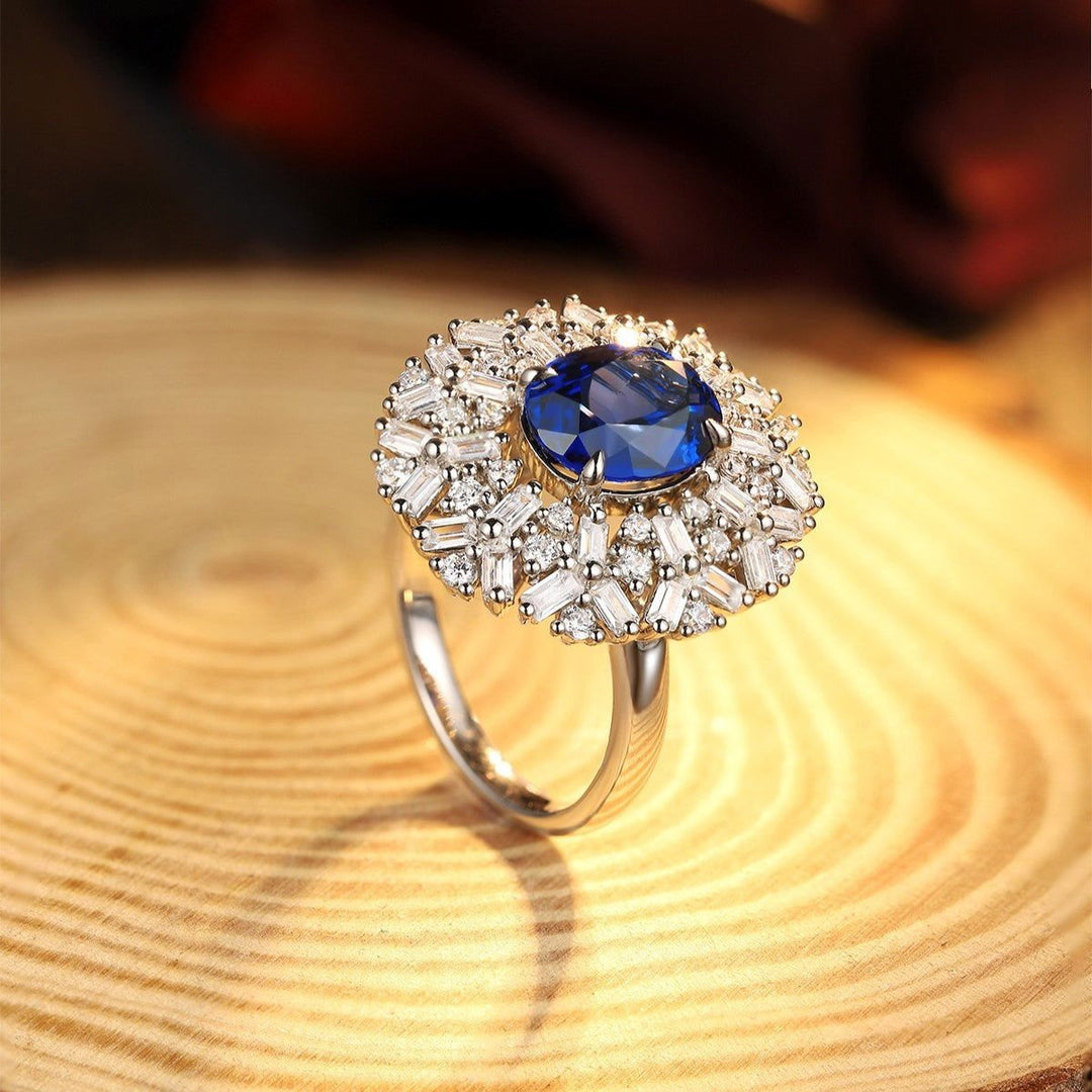 3.5 Ct Oval Cut Lab Blue Sapphire Art Deco Inspired Engagement Ring - LGG Jewelry