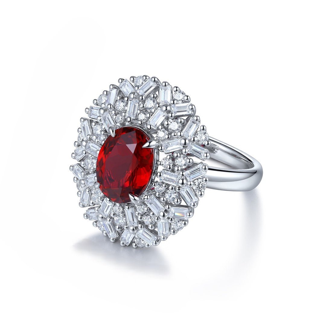 3.66 Ct Oval Cut Lab Ruby Art Deco Inspired Engagement Ring - LGG Jewelry