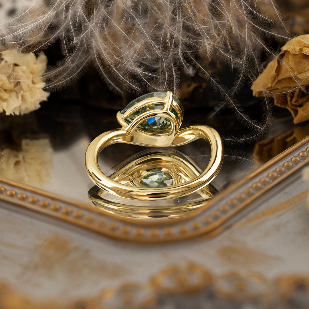 Pear Cut Green Moissanite Solitaire Engagement Ring