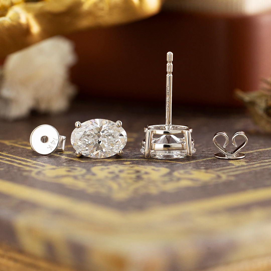 Classic Oval Cut Lab Diamond Four Prongs Ear Studs
