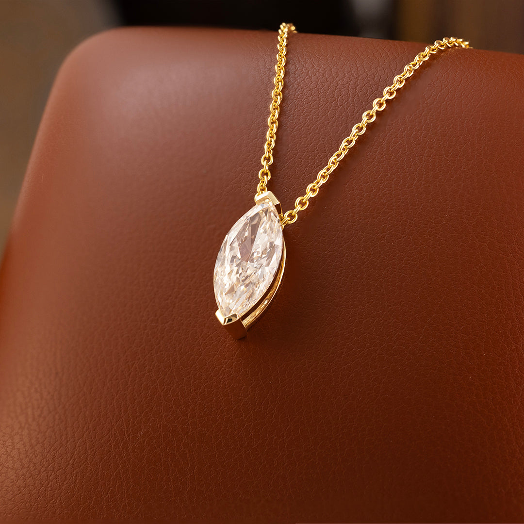 North-south Marquise Cut Lab Diamond Two V-Prongs Pendant Necklace