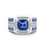 Charger l&#39;image dans la visionneuse de galerie, 3 Ct Asscher Cut Lab Blue Sapphire Cluster Wedding Ring For Men - LGG Jewelry
