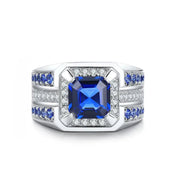 3 Ct Asscher Cut Lab Blue Sapphire Cluster Wedding Ring For Men - LGG Jewelry