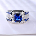 Charger l&#39;image dans la visionneuse de galerie, 3 Ct Asscher Cut Lab Blue Sapphire Cluster Wedding Ring For Men - LGG Jewelry

