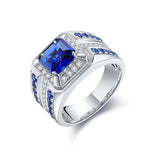 Charger l&#39;image dans la visionneuse de galerie, 3 Ct Asscher Cut Lab Blue Sapphire Cluster Wedding Ring For Men - LGG Jewelry
