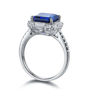 3 Ct Asscher Cut Lab Blue Sapphire Engagement Ring - LGG Jewelry